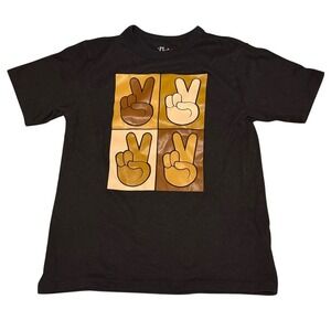 The‎ Childrens Place Boys Peace Sign Graphic Tee Shirt Black Brown Size S 5/6